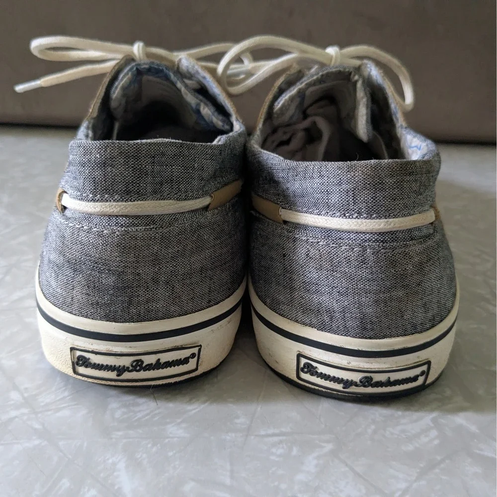 Tommy Bahama Mens Blue Grey Canvas‎ Boat Shoes Loafers Size 11.5D Cork Footbed